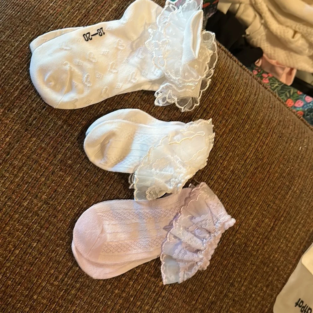 PATPAT baby girls Lace Trim Mesh Thin Socks Bundle of 3 - Mixed Sizes